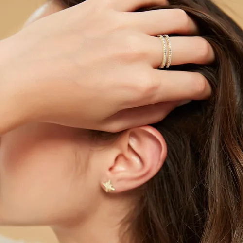 Vista 5 de Mameloly Alianzas de boda para mujer, delicadas circonitas cúbicas de media eternidad, apilables, refuerzo de compromiso, doble anillo tamaño 4-12