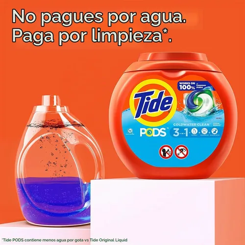 Vista 4 de Tide PODS cápsulas de detergente para lavar ropa, removedor de manchas 3 en 1, combatiente de olores, protector de color, 57 unidades, compatible