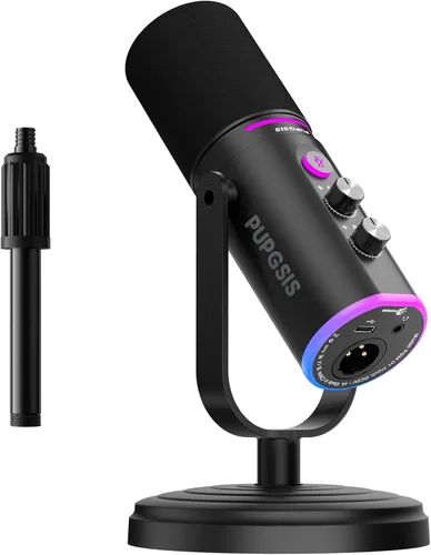 Vista 9 de PUPGSIS - Micrófono de podcast XLR/USB, micrófono para juegos con botón de silencio, efectos de reverberación, cancelación de ruido, soporte
