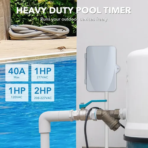 Vista 6 de BN-LINK Temporizador de bomba de piscina, caja de temporizador digital para exteriores, resistente programable de 7 días, 2 HP 40 A máximo, 120