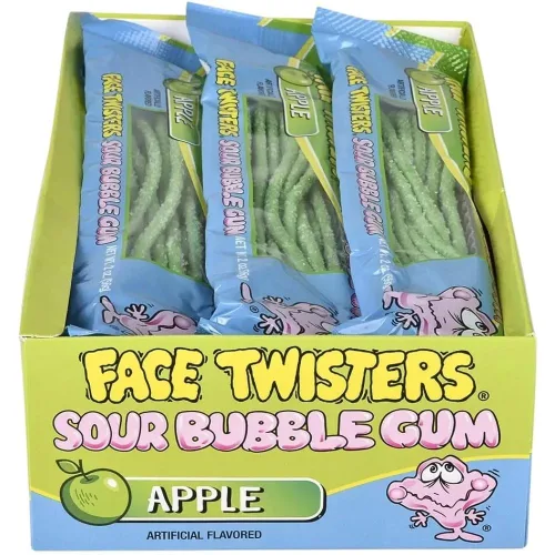 Vista 4 de Face Twisters Pajitas de goma de mascar ácidas, manzana verde, 2 onzas (paquete de 12)