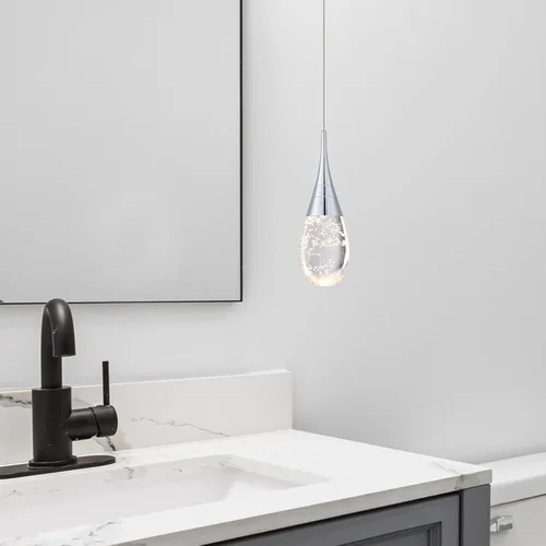Vista 4 de JoollySun Mini lámpara colgante de cristal: 1 luz de lágrima regulable de 3 colores (3000 K-6000 K) colgante LED para isla de cocina baño - cromo