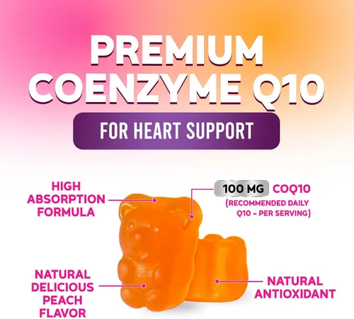 Vista 3 de CoQ10 - Gomitas Coenzima Q10 100 mg por porción, 3 veces de fuerza, alta absorción, suplementos antioxidantes para apoyo a la salud cardíaca