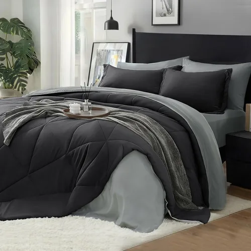 Vista 25 de BEDELITE Juego de ropa de cama con edredón tamaño individual de 5 piezas, reversible, en una bolsa - Juego de cama de lujo suave de microfibra