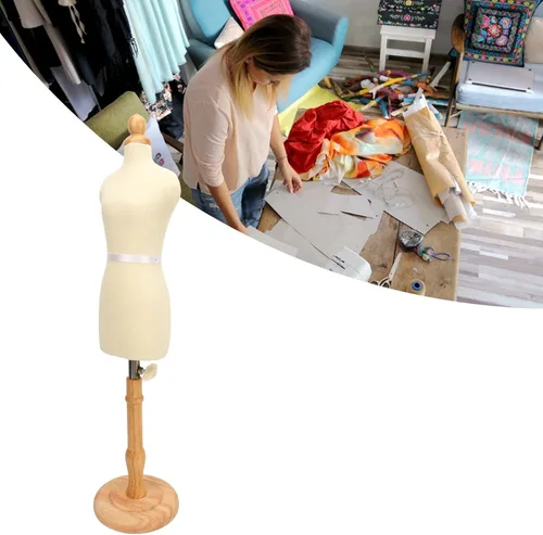 Vista 6 de Maniquí de costura profesional ajustable para costura, con marco de madera maciza, lona de acero inoxidable (estilo 1)