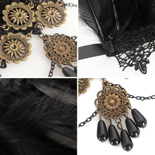 Vista 6 de HOMELEX Gargantilla gótica victoriana negra con cuello de plumas naturales para Halloween