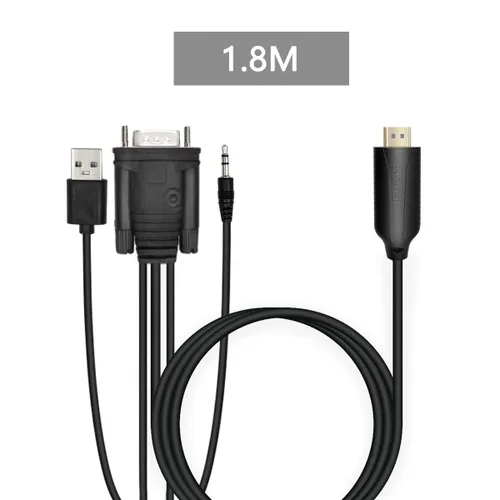 Vista 3 de Adaptador convertidor VGA a HDMI macho de 5.9 ft con cable convertidor de video HD 1080P con cable de audio de 0.138 in y cable de alimentación USB