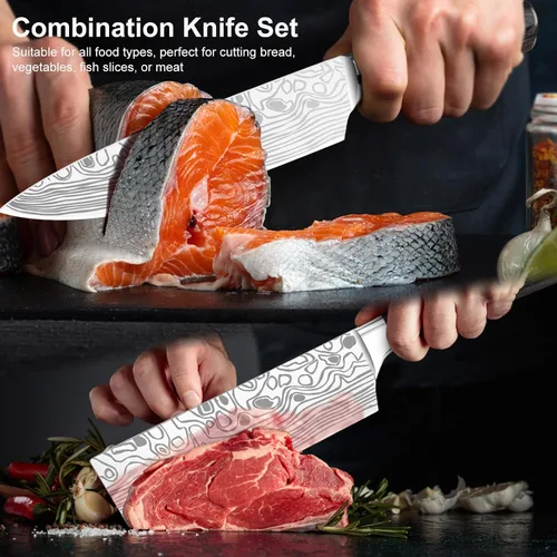 Vista 3 de Juego de cuchillos de chef profesional, juego de cuchillos de cocina de 3 piezas, juego de cuchillos de acero inoxidable de alto carbono