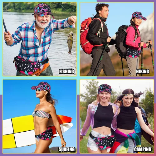 Vista 6 de Sotiff Riñonera de 2 piezas de los años 80 y 90 para mujeres y hombres, traje de los años 90, sombrero de cintura ajustable, bolsa retro