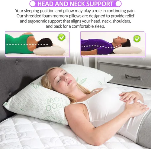 Vista 3 de Juego de almohadas refrescantes de espuma viscoelástica triturada de rayón de tamaño queen derivado de bambú para dormir, espalda, estómago