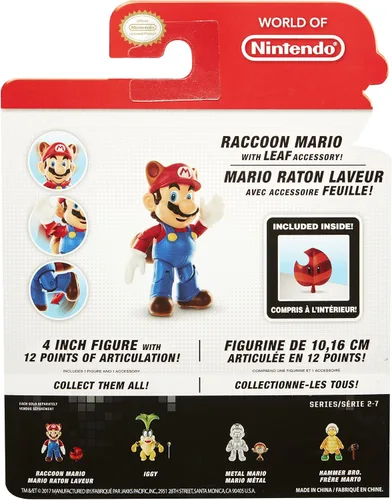Vista 10 de Nintendo Super Mario Raccoon Mario Figura articulada de 4 pulgadas con accesorio de hojas