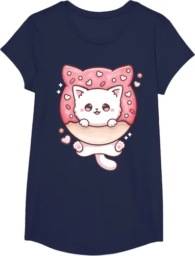 Vista 68 de Camiseta Kawaii Cat Donut Anime Lover Otaku, Negro