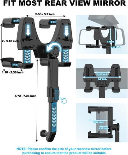 Vista 3 de Soporte para tablet para espejo retrovisor de automóvil, compatible con espejos grandes, soporte para tableta de espejo retrovisor para automóvil