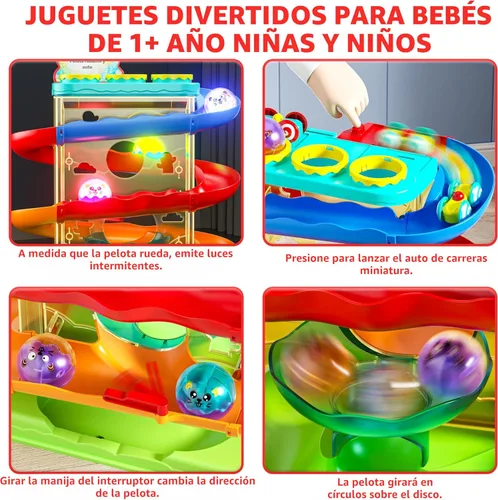 Vista 4 de 2 en 1 Pista de Carrera de Bolas Rodantes y Rampa de Coches para Niños Pequeños, Juguete de Bola con Martillo para Niños y Niñas, Juguetes
