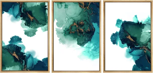 Vista 42 de SIGNWIN Lienzo enmarcado para pared, juego de arte sereno de pantanos con humedales verdes e ilustraciones de agua tranquila, arte moderno