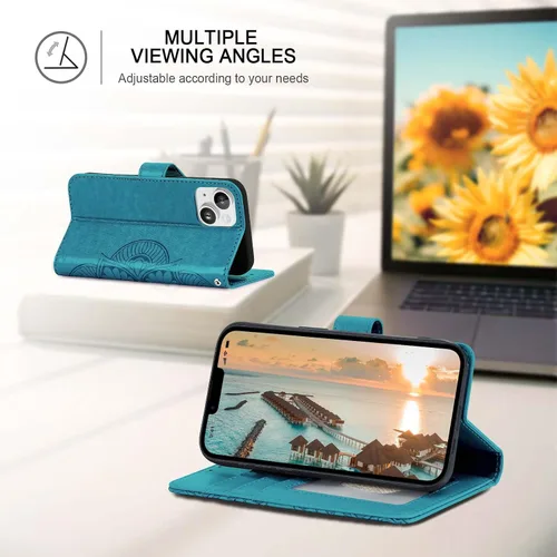 Vista 4 de Funda tipo cartera para iPhone 13, [bloqueo RFID] con 3 ranuras para tarjetas con ranura para tarjeta de crédito, cubierta protectora magnética