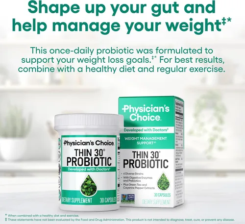 Vista 2 de Physician's CHOICE Probióticos para controlar el peso y la hinchazón, 30 unidades 6 Probiotic Strains, Prebiotics, Cayenne, & Green Tea for Gut