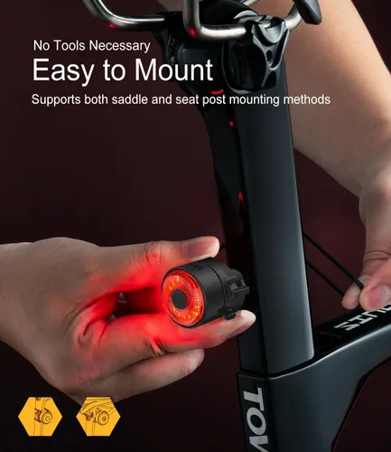 Vista 4 de TOWILD TL03 - Luz trasera para bicicleta, luces traseras de bicicleta con detección de freno inteligente, cable tipo C, impermeable, luces traseras