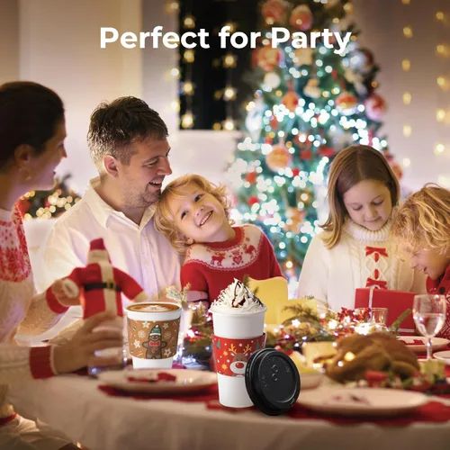 Vista 5 de FMP Brands Paquete de 50 fundas de papel de Navidad para tazas de café, fundas desechables de café navideñas para tazas de café desechables de 12