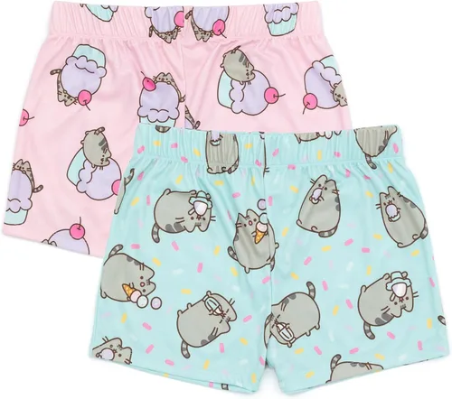 Vista 6 de Pusheen Conjunto de pijama para niñas de 2 unidades Camiseta de manga corta azul y rosa para niños y pantalones cortos Lindo pijama de gato