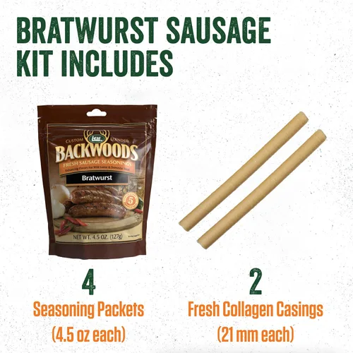 Vista 4 de LEM Productos Backwoods Bratwurst - Kit de condimentos para salchichas frescas, ideal para caza silvestre y carne doméstica, temporada de hasta 20