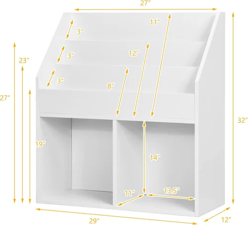 Vista 3 de KOTEK Estantería para niños con organizador de almacenamiento de juguetes, estantería para niños con estante de libros de 3 niveles y 2 cubos