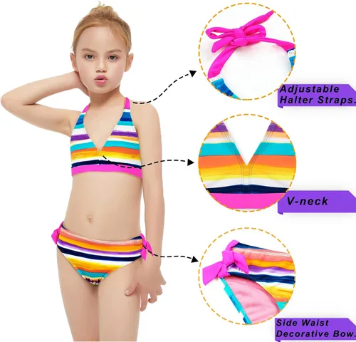 Vista 4 de Scuping Traje de baño de dos piezas con tiras degradadas para niñas