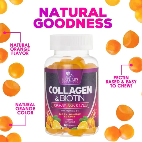 Vista 6 de Gomitas de colágeno – 2500 mcg de biotina por porción – Suplemento completo de colágeno con péptidos hidrolizados tipo I y III, biotina, zinc