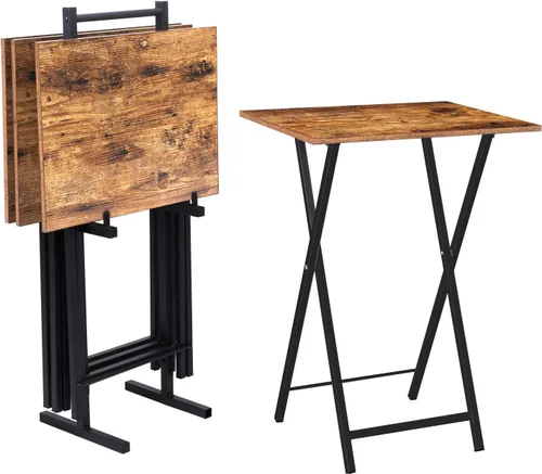 Vista 11 de HOOBRO Mesas Plegables para TV, Juego de 4 Bandejas de TV con Estante de Almacenamiento, Mesa Auxiliar Industrial para Comer en el Sofá, Mesa