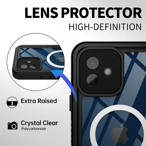 Vista 6 de BEASTEK Funda impermeable para iPhone 12, serie FSN IP68 magnética a prueba de golpes con protector de pantalla integrado y funda protectora Negro