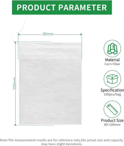Vista 4 de Infusor de té desechable de fibra de maíz, bolsas de filtro de té con cordón para hojas sueltas, yerba mate, material seguro y natural, 3.94 x 3.15