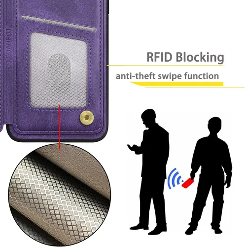 Vista 3 de SUANPOT Funda tipo cartera con bloqueo RFID para iPhone 7 Plus/8 Plus con tarjetero y tarjetero de crédito, funda de piel sintética con tapa