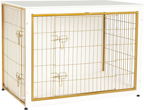 Vista 37 de DWANTON - Perrera con cojín, de madera, con puertas dobles, para interiores, S, M, L, 27.2 pulgadas de largo, negro