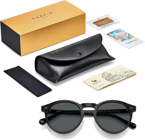 Vista 35 de CARFIA Gafas de sol redondas de acetato para hombre, polarizadas, protección UV, gafas de sol clásicas retro CA5289L