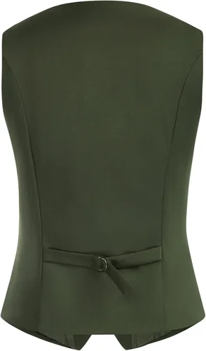 Vista 2 de Belle Poque Chaleco de doble botonadura para mujer, chaleco vintage con cuello de solapa y 2 bolsillos