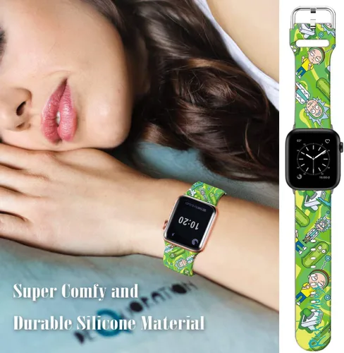 Vista 4 de Compatible con Apple Watch Band Rick and Morty de 1.496 pulgadas/1.575 pulgadas/1.614 pulgadas/1.654 pulgadas (Serie 10), correa mágica de silicona