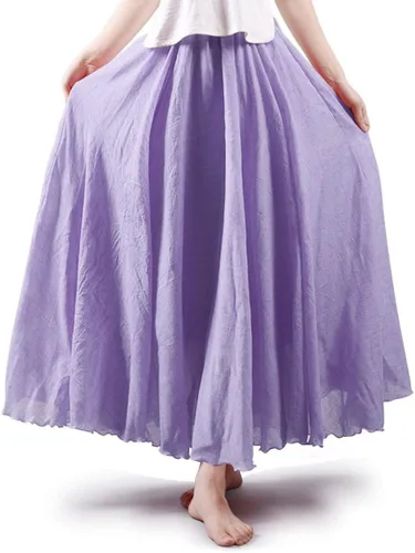 Vista 8 de ASHER FASHION Falda larga estilo bohemio con cintura elástica de algodón y lino para mujer Beige
