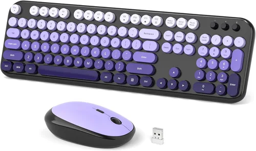 Vista 27 de Dilter Combo de teclado y mouse inalámbricos, teclado retro con teclas redondas, ergonómico de tamaño completo, ideal para PC con Windows, hogar