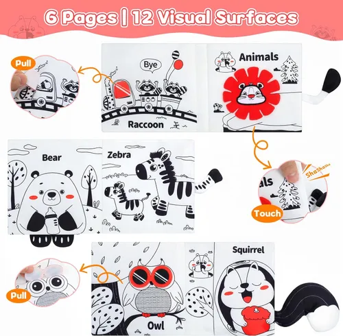 Vista 2 de Juguetes para bebés de alto contraste, libros arrugados Primer animal