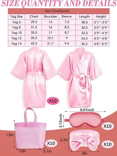 Vista 2 de Xuhal 92 piezas de recuerdos de fiesta de spa para niñas, suministros de fiesta de pijama, batas de satén para niños, fiestas de pijamas con bolsas