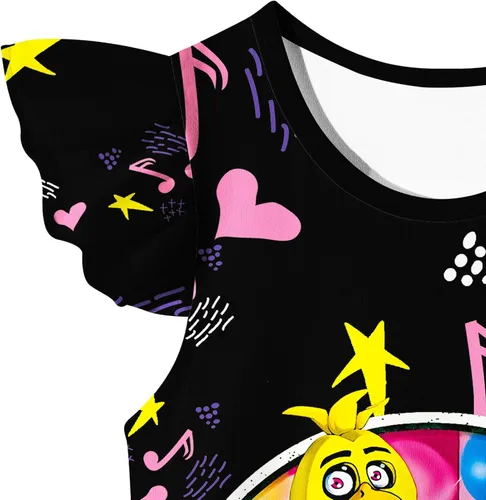 Vista 4 de WFelcia Vestido Fnaf para niñas pequeñas, Freddy Midnight Horror Game Movie Kids Home Wear Cumpleaños Fiesta Regalo