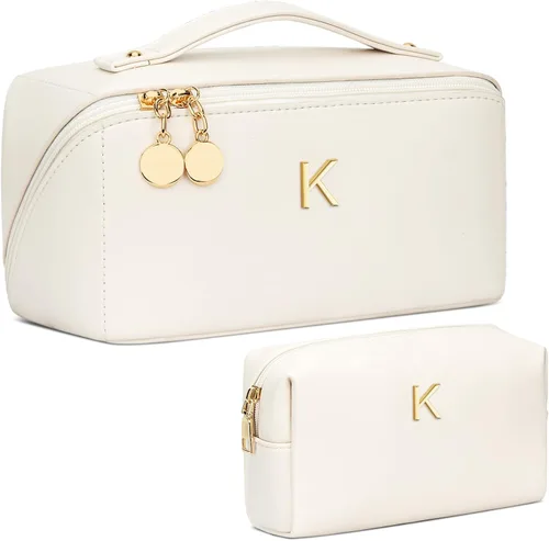 Vista 30 de Regalos de cumpleaños para mujeres y adolescentes, juego de bolsas organizadoras de maquillaje con iniciales personalizadas, bolsa de cosméticos