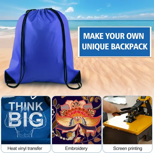 Vista 3 de KUUQA Mochila con cordón, bolsa de almacenamiento para escuela, gimnasio, viajes, Azul, Viajar