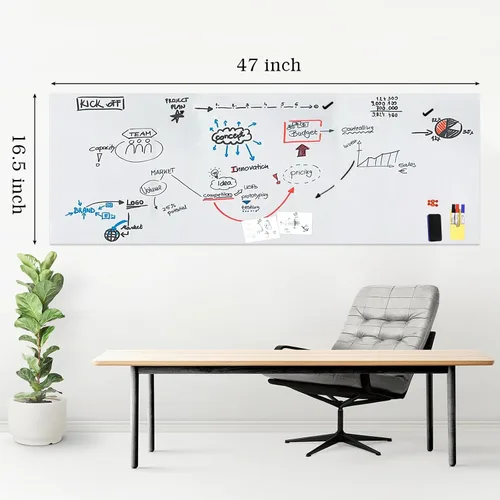Vista 3 de Adhesivo de Pizarra Blanca Magnética 47"x16.5" Papel de Pizarra Magnética de Borrado en Seco para Adhesivo de Pared Refrigerador Hoja de Pizarra