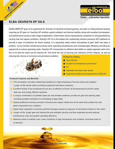 Vista 4 de ELBA LUBES Gear-SYN EP 220 Aceites para engranajes sintéticos Aceites EP de servicio pesado Fluidos para engranajes SAE 90 Comparar