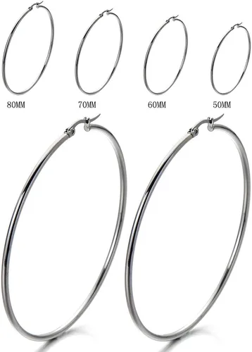 Vista 2 de Par de aretes de aro grandes de acero inoxidable con bisagras para mujer