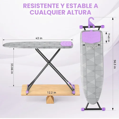 Vista 4 de Tabla de planchar plegable de 7 niveles con soporte para hierro 13 x 43 in, alloy structure, height adjustable, safety lock, foldable easy storage