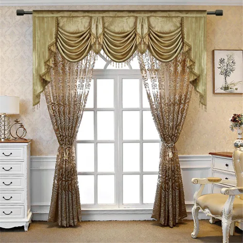 Vista 6 de Gxi Paneles de cortinas transparentes de jacquard marrón con ojales, 2 paneles para sala de estar, puerta corredera, cortina de gasa de tul europeo