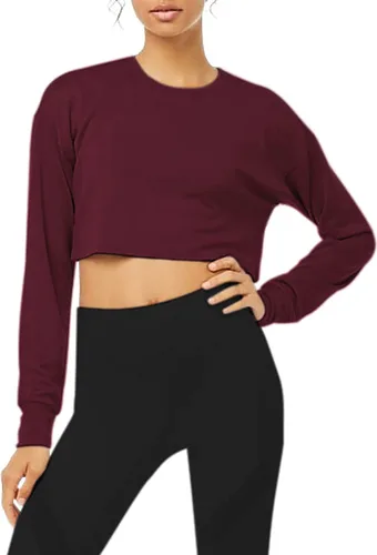Vista 4 de Bestisun Sudadera corta de manga larga para mujer con agujero para el pulgar