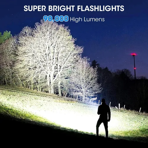 Vista 5 de Paquete de 2 linternas LED recargables de 990,000 lúmenes, ajustables con 5 modos, IPX7 impermeable, luz flash de mano para camping, senderismo